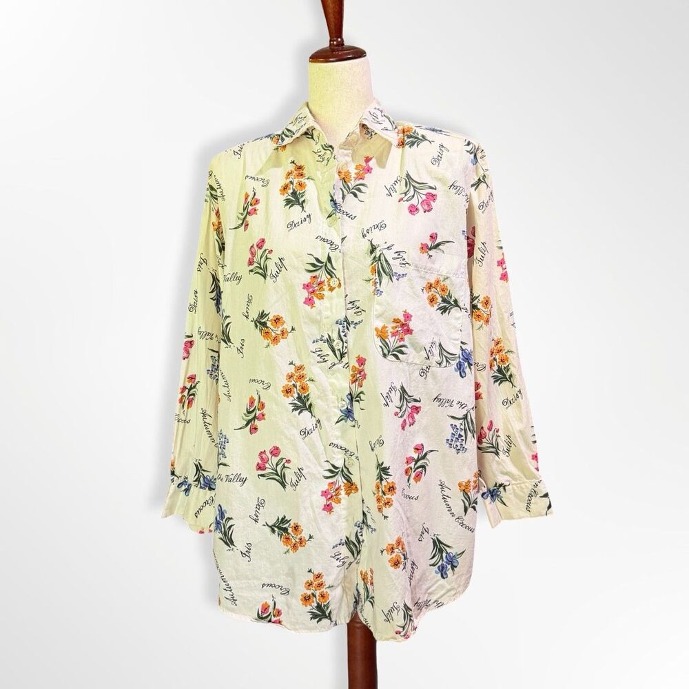 Venezia, Vintage Cream Flower Botanical Print Button Up, 14 Cottagecore Workwear